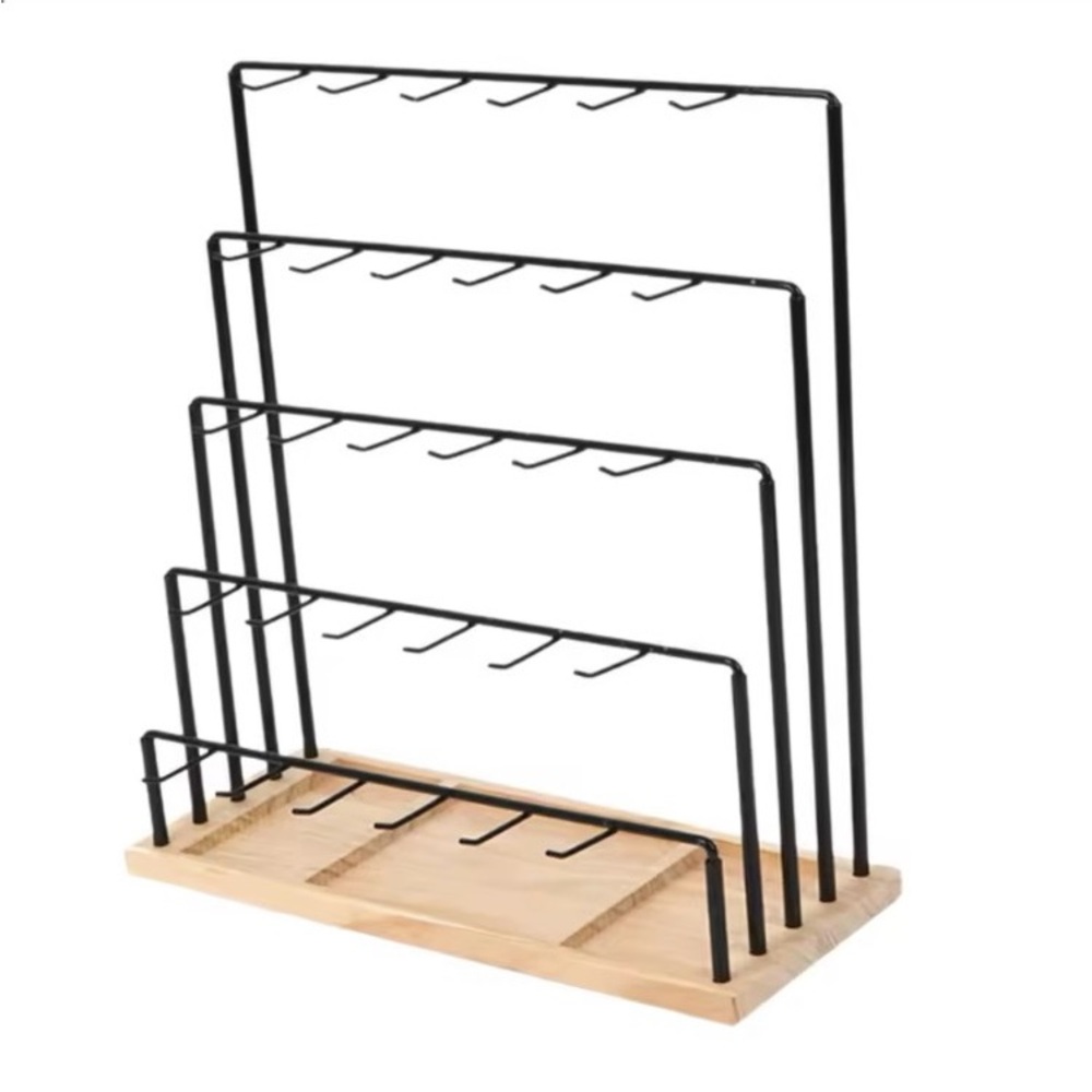Black Metal and Wood Jewelry Stand Organizer Necklace Bracelet Rings Earrings